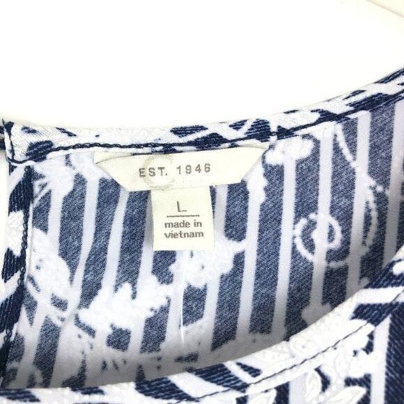 NWT Cato L Blue Tunic Blouse 3/4 Sleeve Floral Vertical Stripe Asymmetrical Hem - Picture 5 of 12